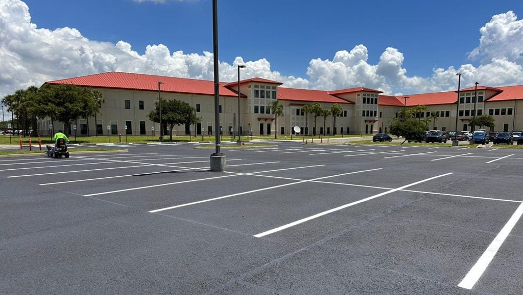 close-up of freshly painted lines on asphalt