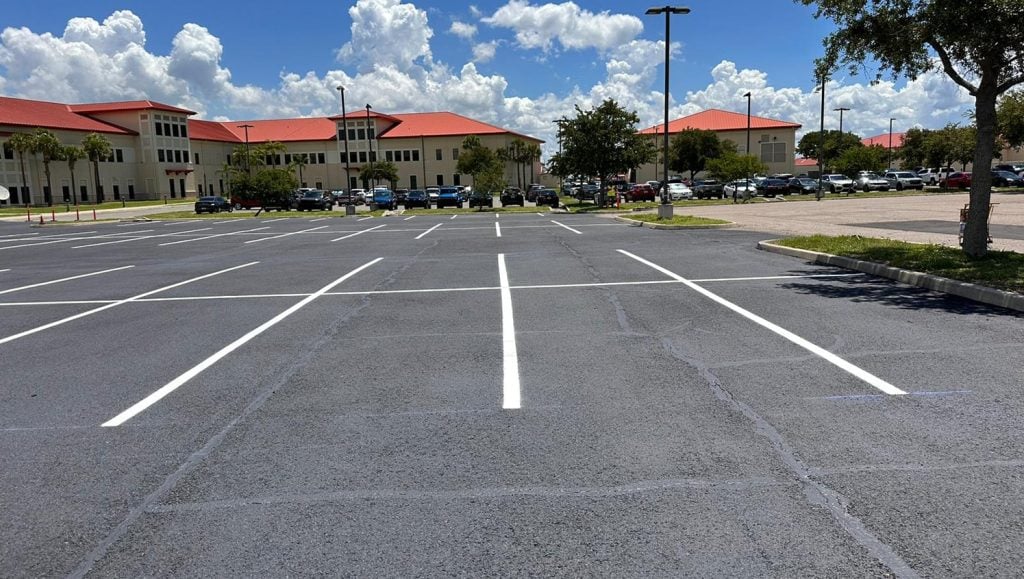 MacDill AFB parking lot with fresh asphalt and line markings on parking lot