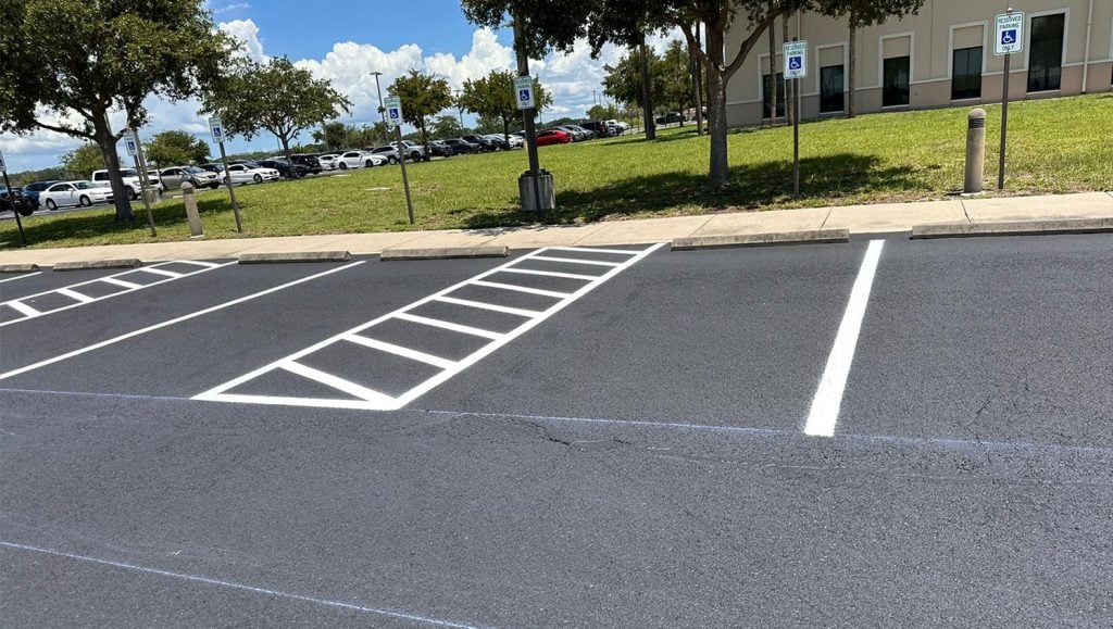 MacDill AFB parking lot with asphalt and fresh line markings