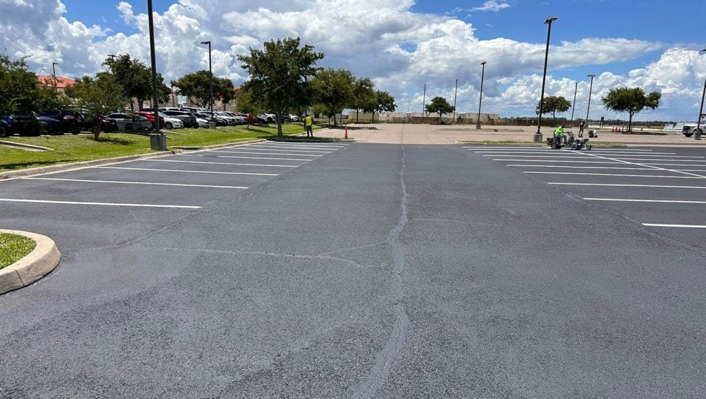 freshly painted lines on parking lot