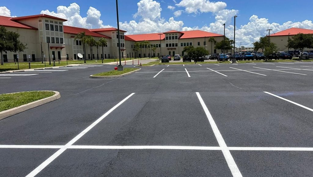 MacDill AFB parking lot with freshly painted parking spots