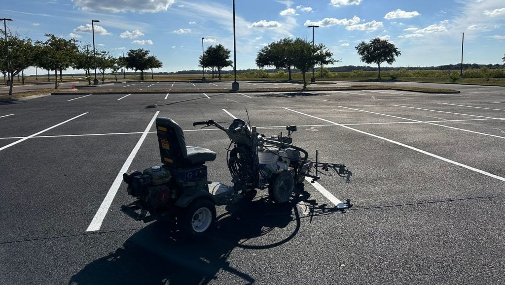 white parking lot lines freshly marked for MacDill AFB parking lot