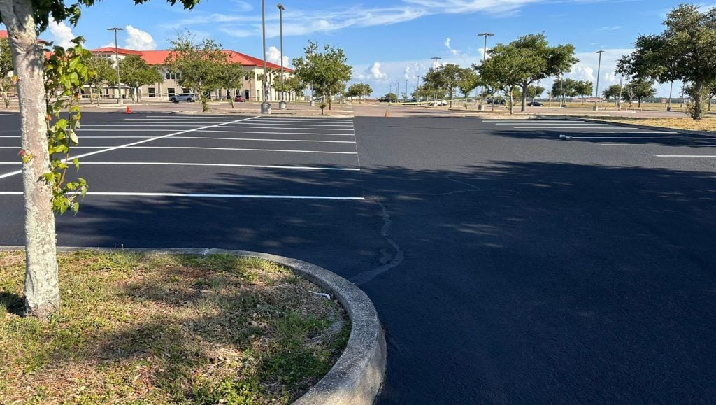 MacDill AFB parking lot with freshly painted line markings