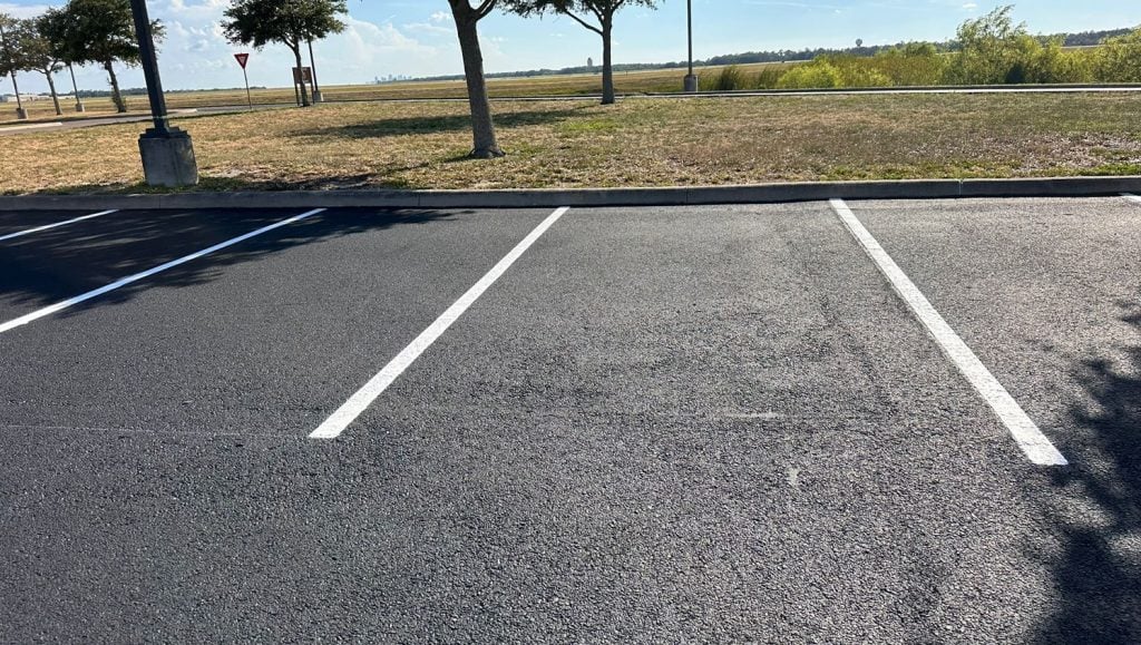 parking spots freshly painted in MacDill AFB parking lot