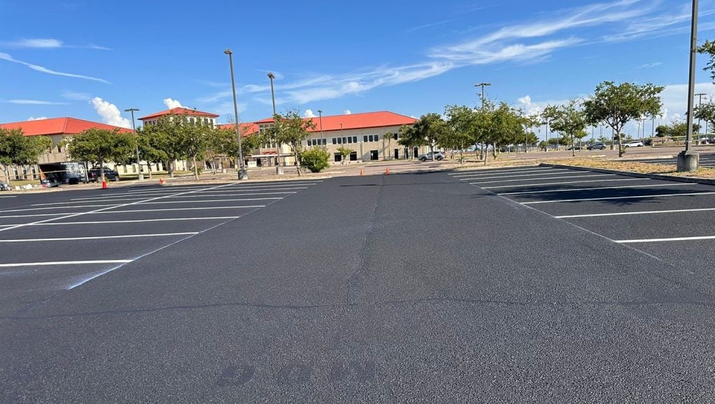 freshly painted parking lot lines for MacDill AFB parking lot