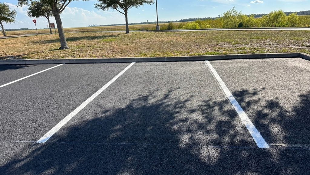 close-up of freshly painted parking spots