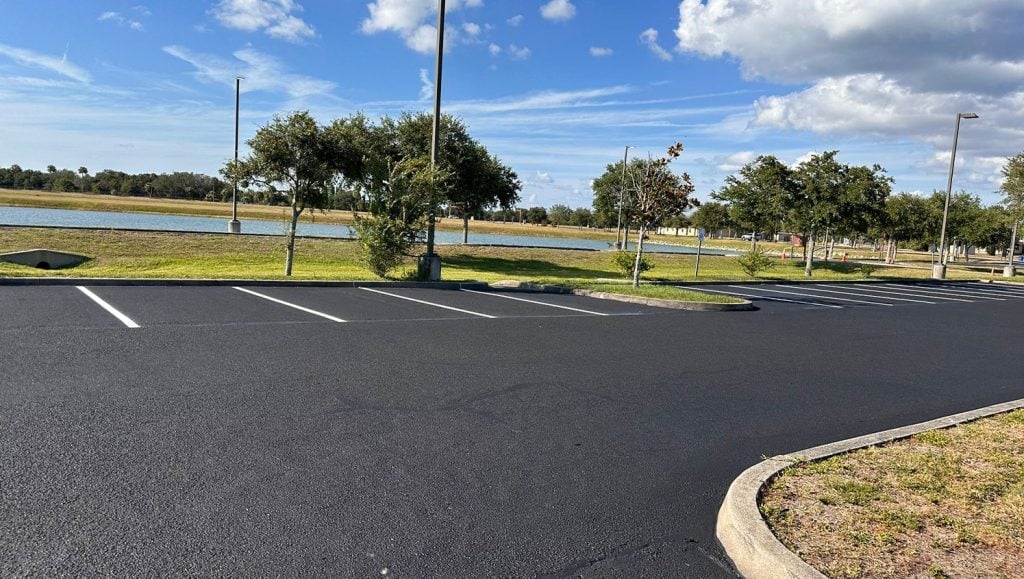 close-up view of MacDill AFB parking lot lines freshly painted