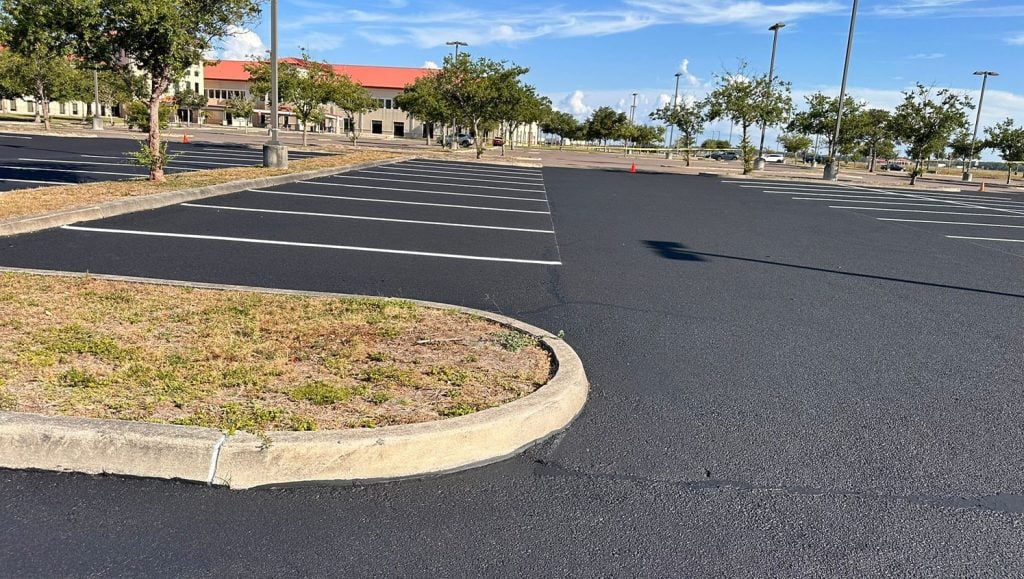 close-up of curb and parking lot at MacDill AFB