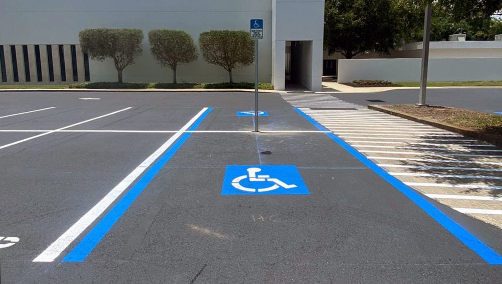 newly striped ADA accessible parking spaces at Tampa Covenant Church in Tampa, FL
