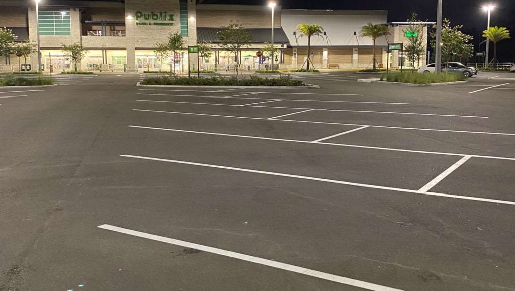 freshly striped parking lot