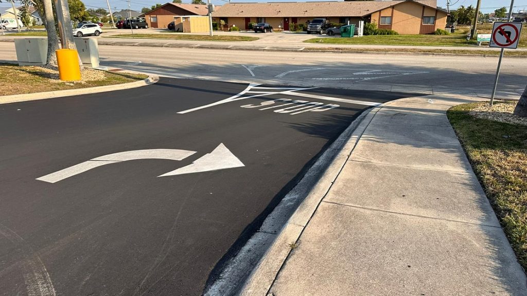 close-up of freshly painted lines for walmart parking lot