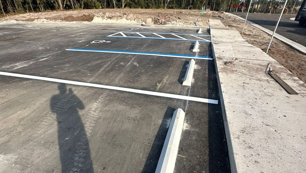 close-up of parking spots freshly painted