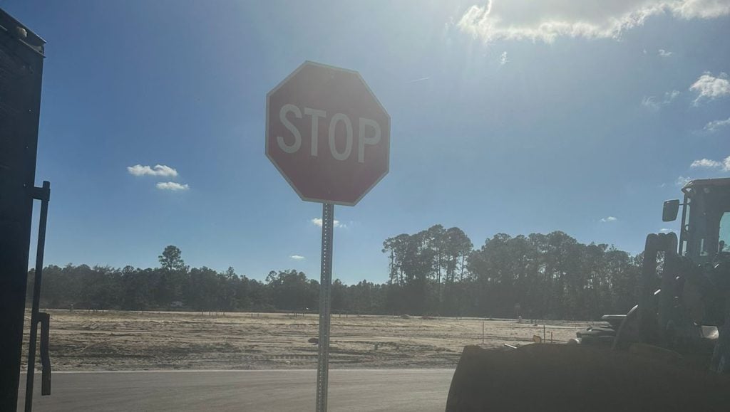 stop sign installed for Rec Parking Lot close-up