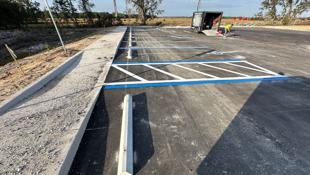 parking spots freshly painted for Rec Parking Lot