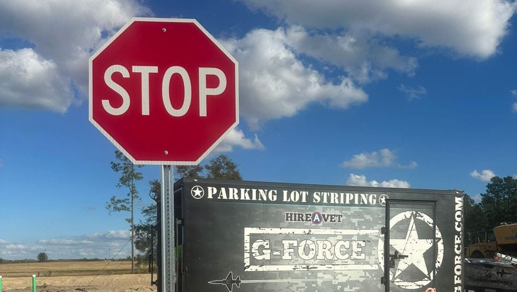 close-up of stop sign installed