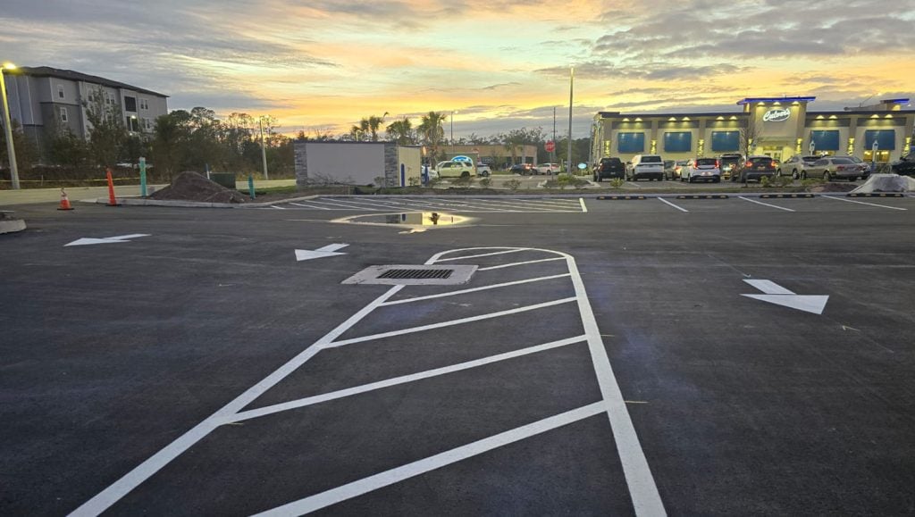 business parking lot with freshly painted line markings