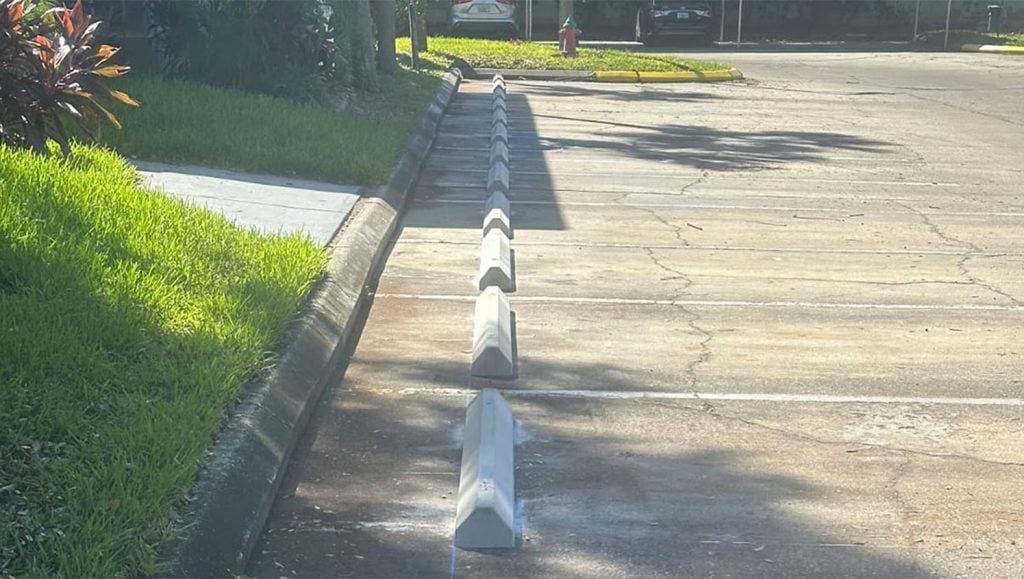 parking stops installed close-up for apartment complex