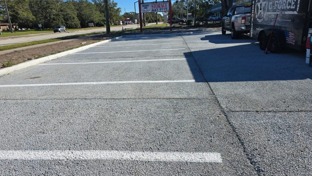crosswalk freshly painted for business parking lot