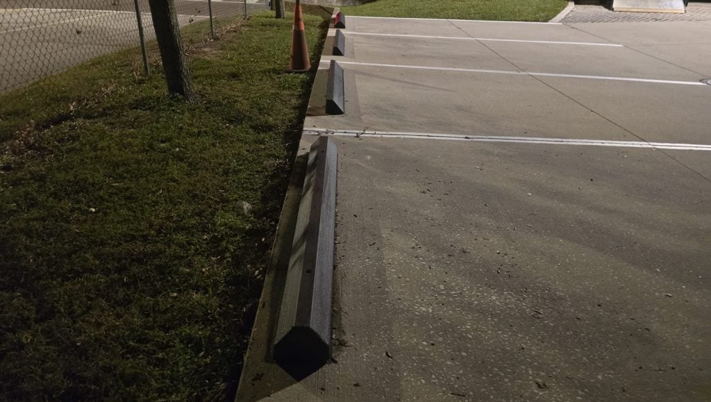 close-up of parking stops installed for Veterinarian Clinic