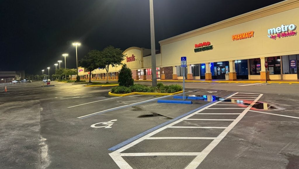 close-up of freshly painted lines for shopping plaza