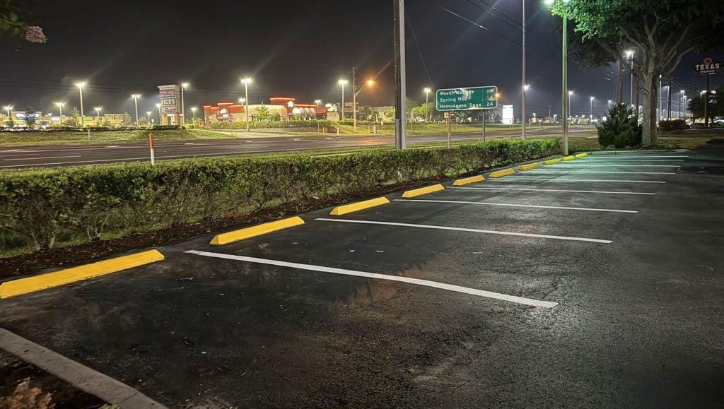 front view of restaurant with freshly painted lines
