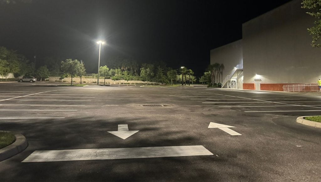 freshly painted parking spots for shopping plaza