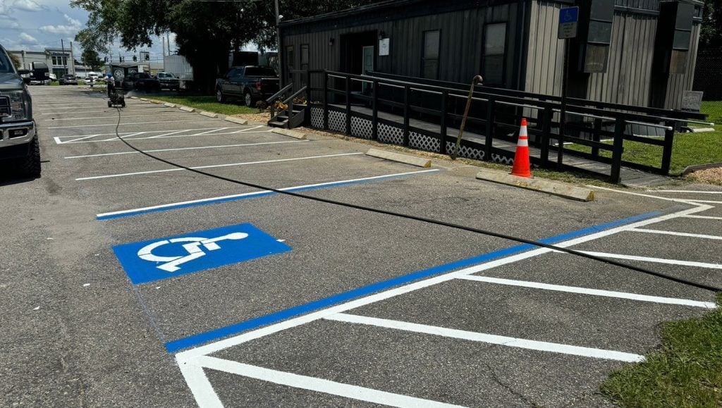 freshly painted yellow line markings for business