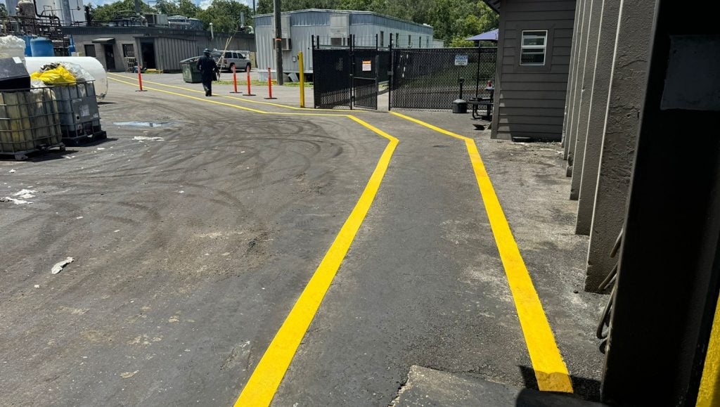 freshly painted line markings for business parking lot