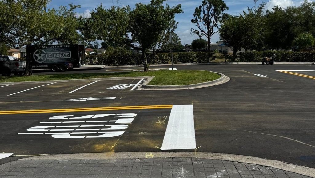 close-up of freshly painted lines for walmart parking lot