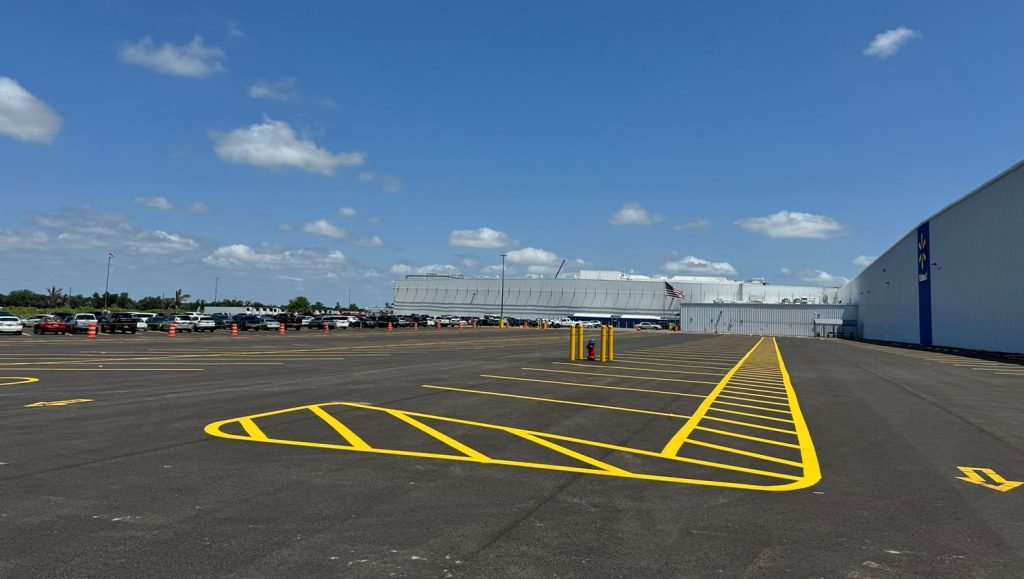 walmart warehouse parking lot with freshly painted lines