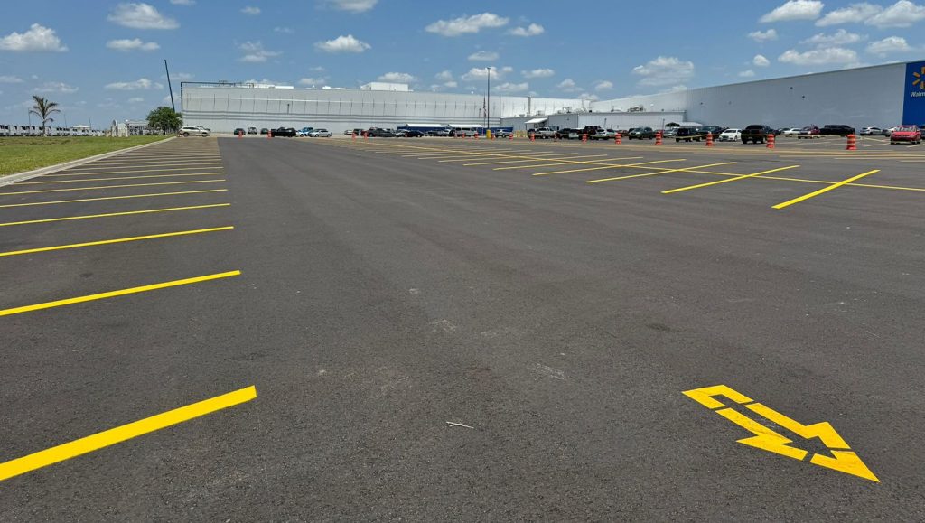 side view of walmart warehouse parking lot lines