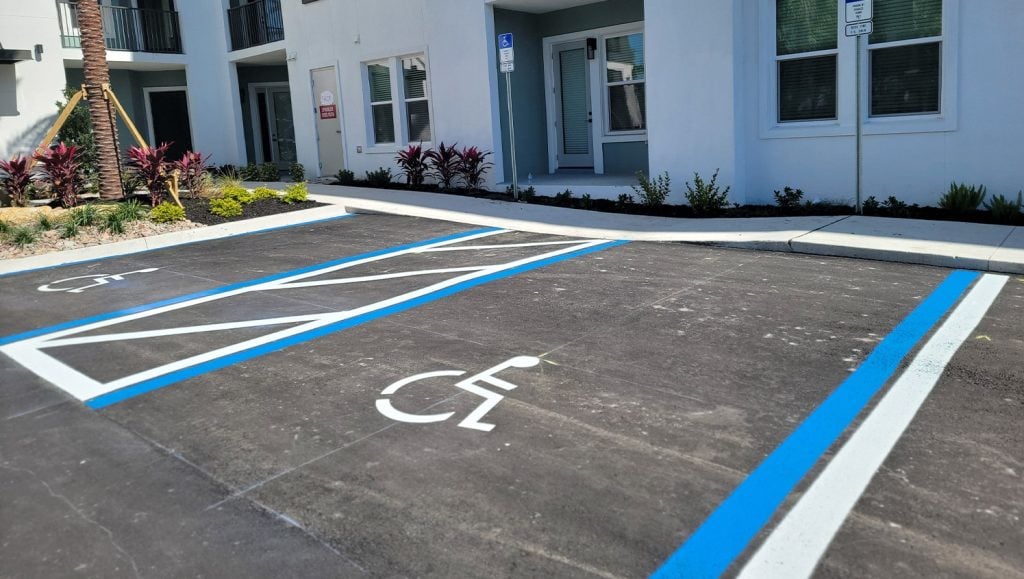 ada compliance parking spots freshly painted for aparments
