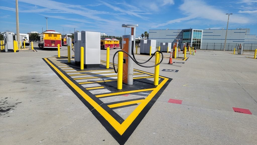 freshly painted line striping for Charge/Fueling Station for Public Transportation