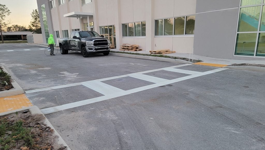 crosswalk freshly painted for Health Care Facility parking lot