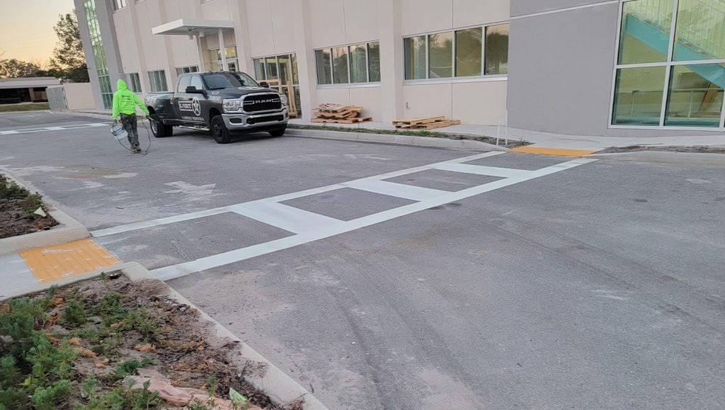 thermoplastic markings freshly painted for Health Care Facility parking lot