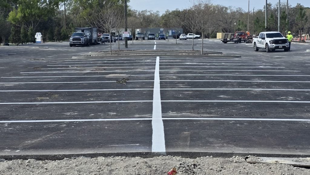 apartment complex parking lot freshly painted