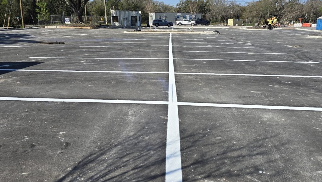 apartment complex parking lot freshly painted