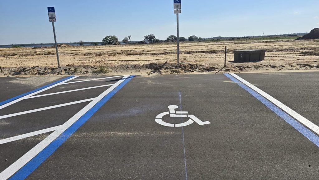 ada compliance parking spots freshly painted close-up