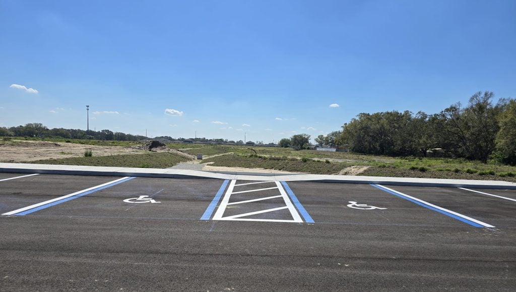 parking spots freshly painted for new development