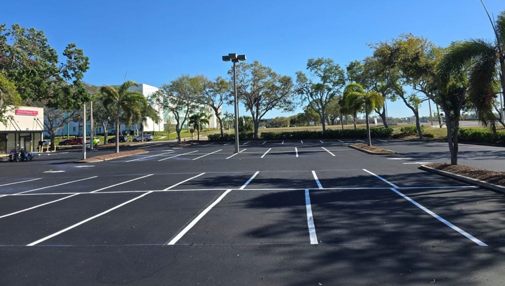 Aldi's parking lot with freshly painted parking spots