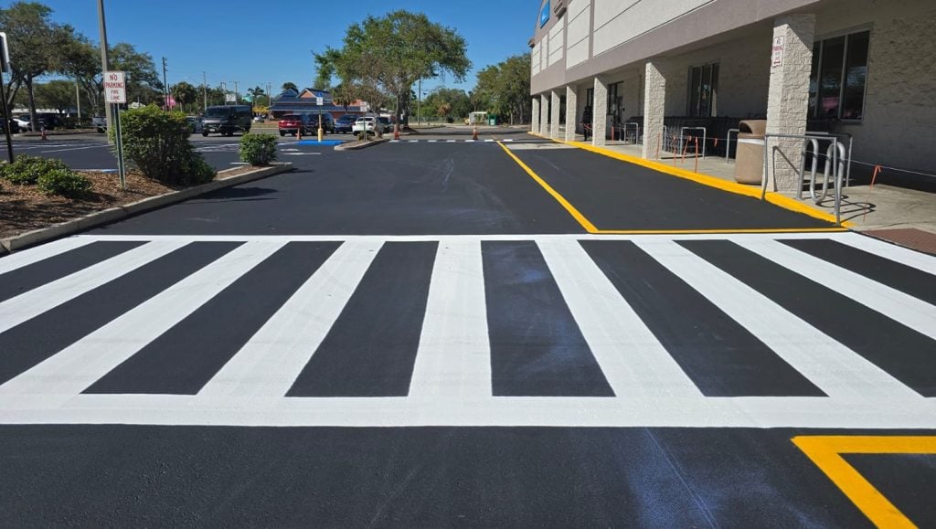 close-up of crosswalk freshly painted for Aldi's