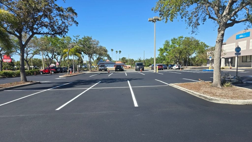 parking spots freshly painted for Aldi's parking lot