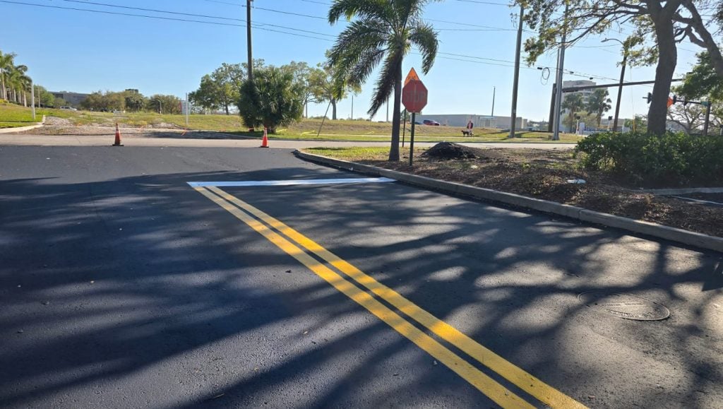 line markings freshly painted for Aldi's parking lot