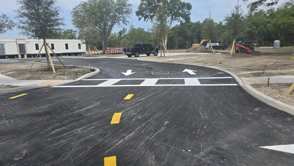 freshly painted line markings for a new business parking lot