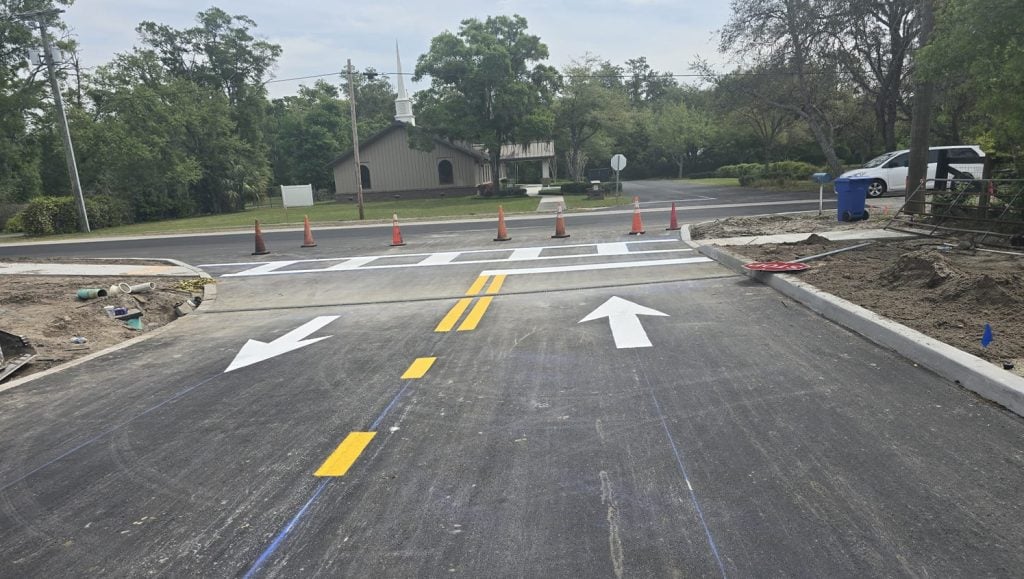 freshly painted parking lot for a new business