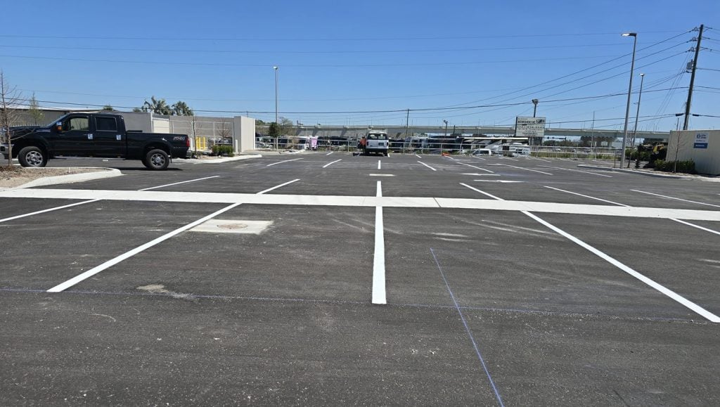 parking spots freshly painted for Home 2 Suites parking lot