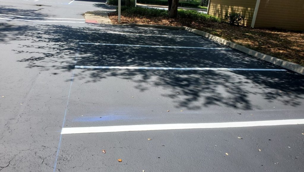 parking lot lines freshly painted for apartment complex