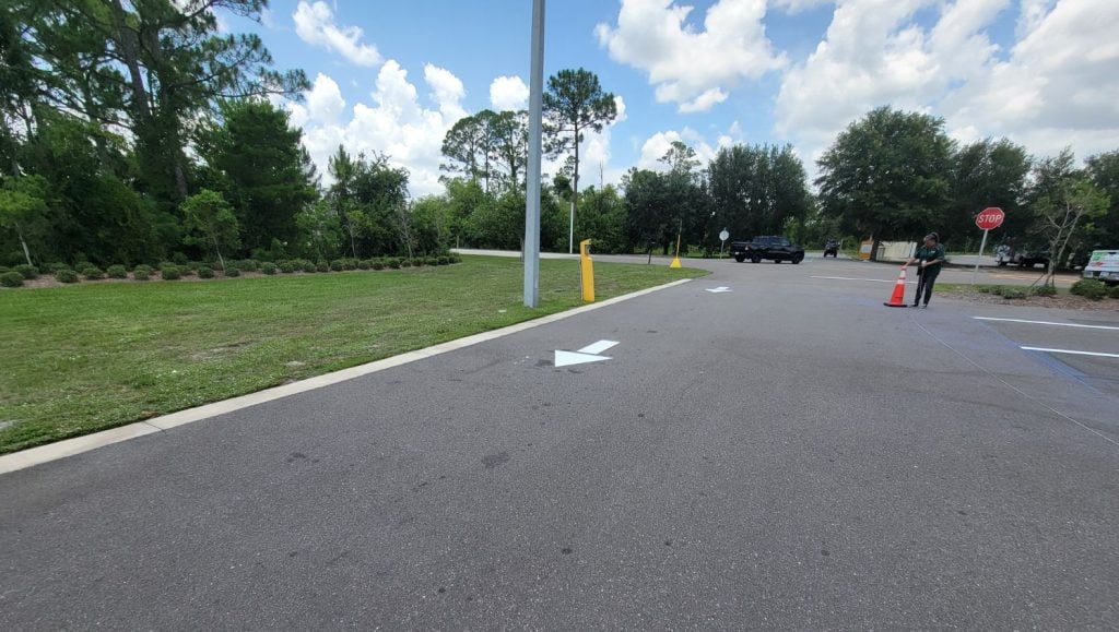 line markings freshly painted for U-Haul parking lot