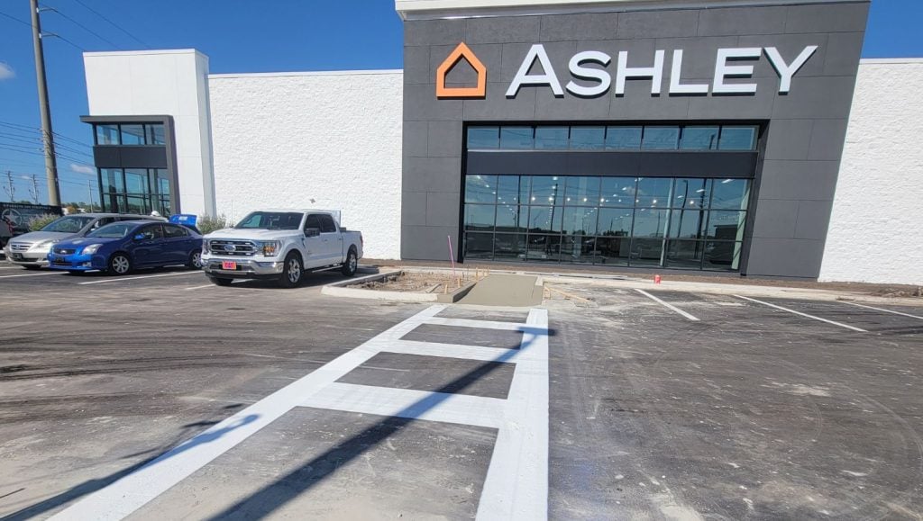 crosswalk freshly painted for Ashley Furniture parking lot