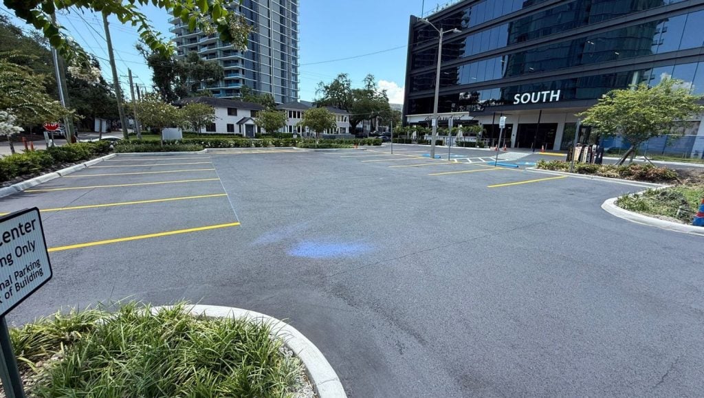 front view of Bay to Bay parking lot freshly painted